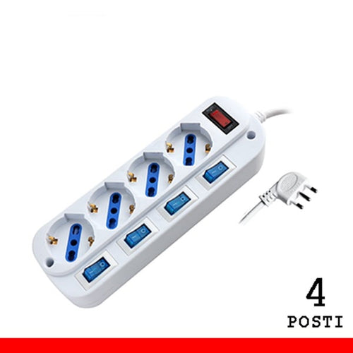 Multipresa 4 Posti Bipasso/Schuko Con Spina 16A Con Interruttori Multipli (Pem203054A-W)