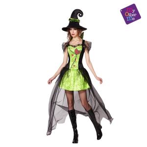 Costume Strega Nero/Verde C/Cuore Ad M/L