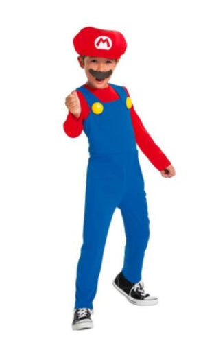 Costume Super Mario Basic Taglia Xs 3-4 Anni (Tuta Cappello E Baffi)