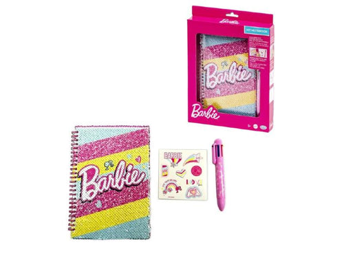 Barbie - My Notebook Quaderno Con Paillettes Reversibili E Penna Multicolori