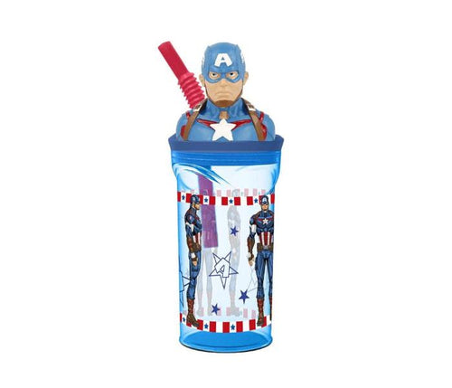 Capitan America Bicchiere Con Cannuccia 3D Tritan 360 Ml