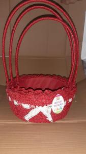 Tris Cestini Rafia Intrecciata C/Fiocco Rosso
