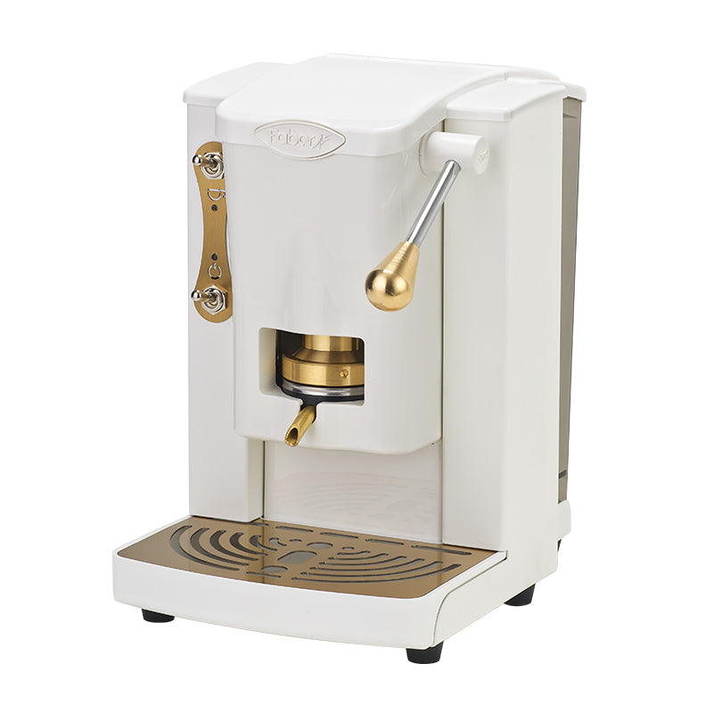 Faber Piccola Slot Brass Edition  Macchina Per Caffe'' Con Pressacialda In Ottone  Telaio In Metallo Con Elementi Dorati Bianco E Frontale In Policarbonato Bianco