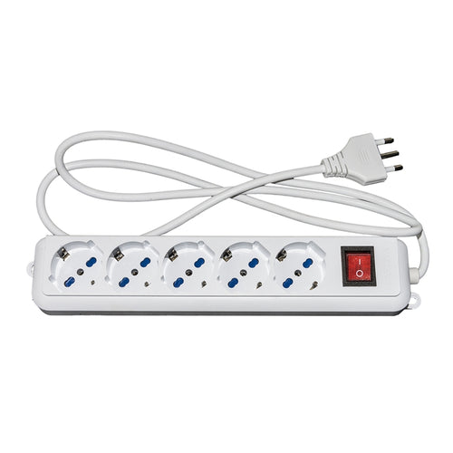 Link Mp05L - Multipresa 5 Ingressi Schuko/Italiano - Interruttore On/Off - Protezione Sovraccarichi - Bianco