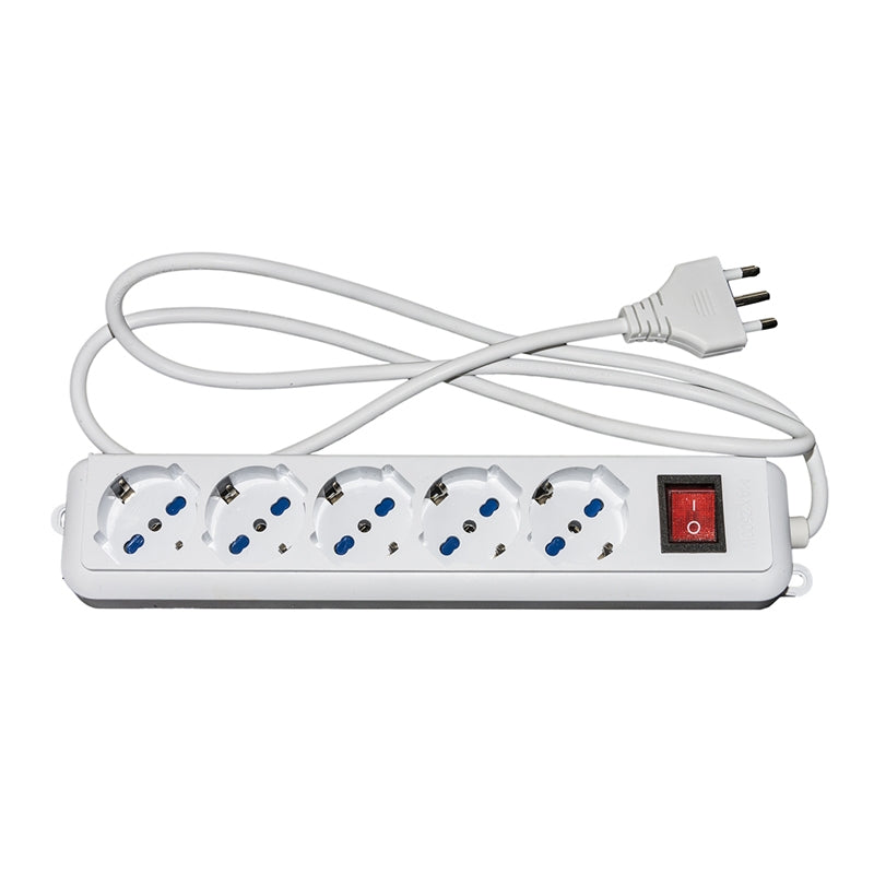 Link Mp05L - Multipresa 5 Ingressi Schuko/Italiano - Interruttore On/Off - Protezione Sovraccarichi - Bianco