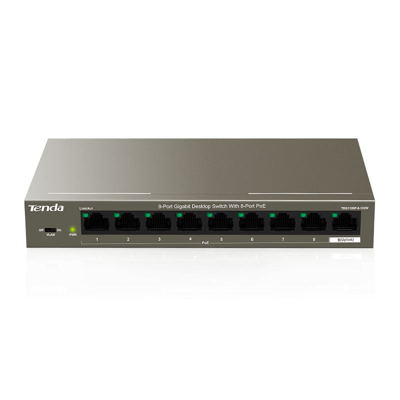 Tenda Tef1109P-8-102W - Desktop Switch 9 Porte Con 8 Porte Poe - 10/100 Mbps - Chassis Metallo