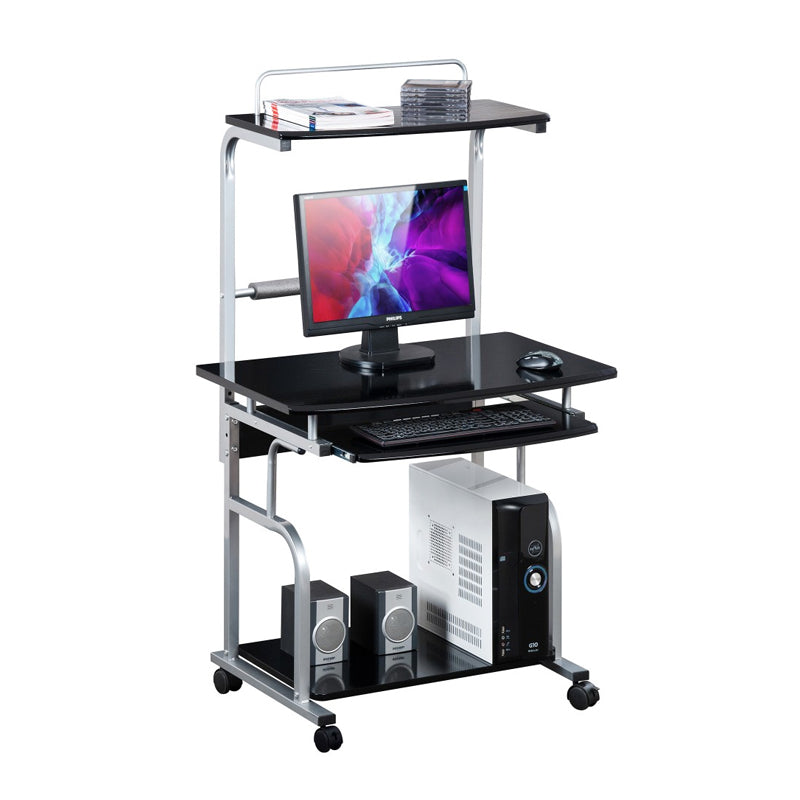 Techly Ica-Tb 7800Bk - Scrivania Mobile Con Piano Tastiera Estraibile - Nero Lucido