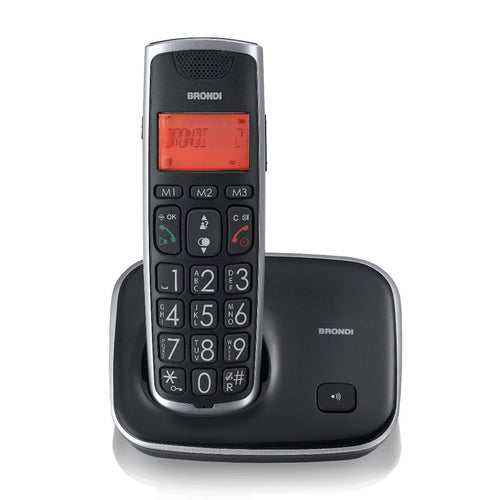 Brondi Bravo Gold 2 (Nero)  Telefono Cordless  Tasti Grandi  Vivavoce  Display Retroilluminato