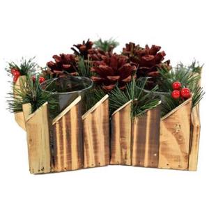 P/Candele Stella Legno C/Pigne E Bacche