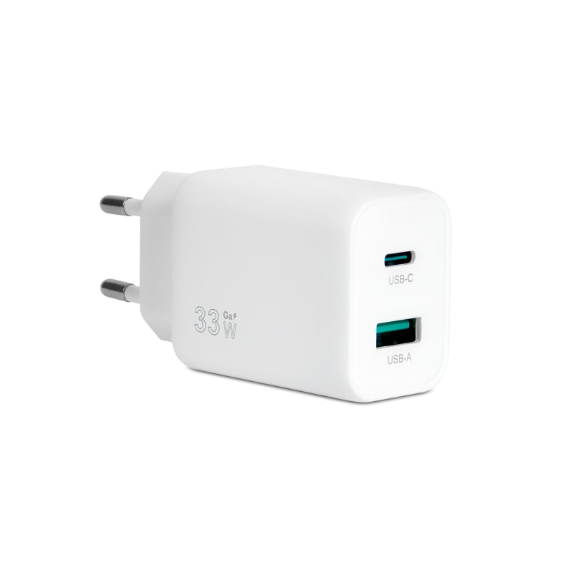 Vultech Cc-233Pdcugwh-Caricatore Universale 1 Porta Type-C + 1 Porta Usb Pd33 Qc 3.0 Gan 33W Pps Bianco Dimensioni Compatte