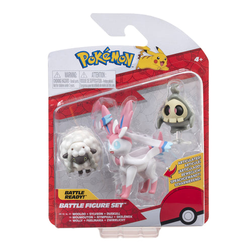 PK020201 Rei Toys Pokémon Battle Figure Set 3 personaggi Duskull, Wooloo, Sylve