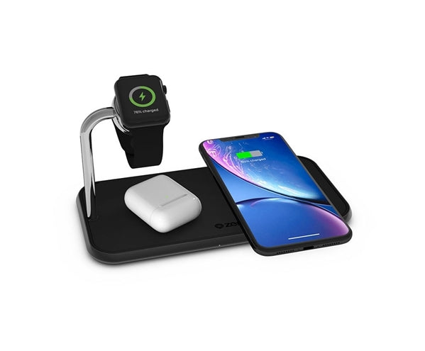 Tappetino Di Ricarica Wireless Qi Doppio + Watch 10W - Alluminio Nero