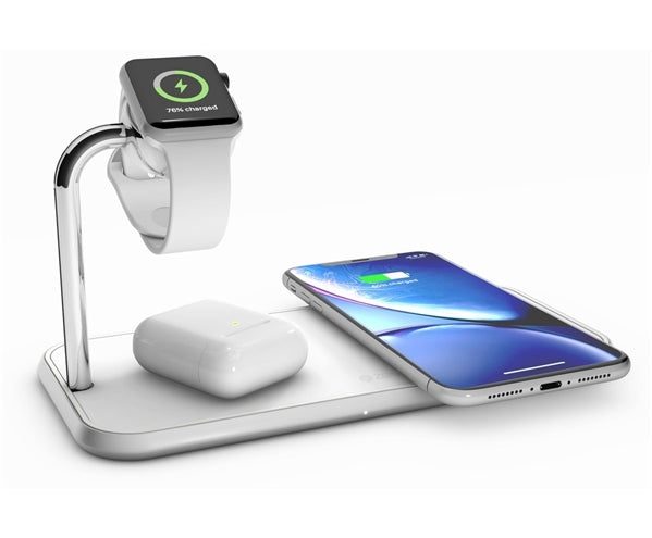 Tappetino Di Ricarica Wireless Qi Doppio + Watch 10W - Alluminio Bianco