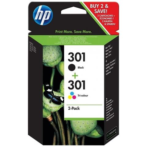 Hp 301 2-Pack (N9J72Ae)-Black + Tri-Color-Cartuccia Originale