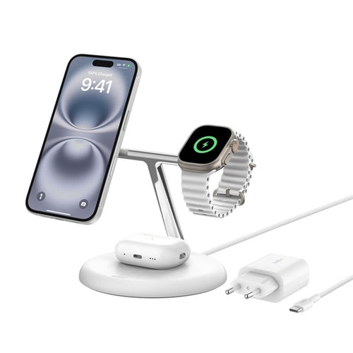 Pro 3In1 Qi2 15W Magnetic Adjustable Charging Stand White